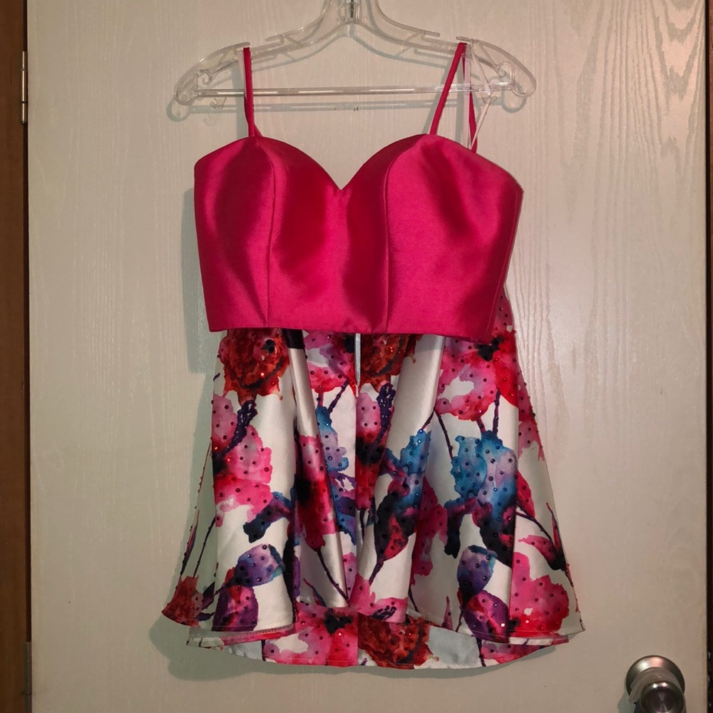 two piece homecoming dress, hot pink florals